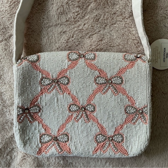 NWT Altar’d State Beaded Bag Cream and Pink Bows - Picture 10 of 13